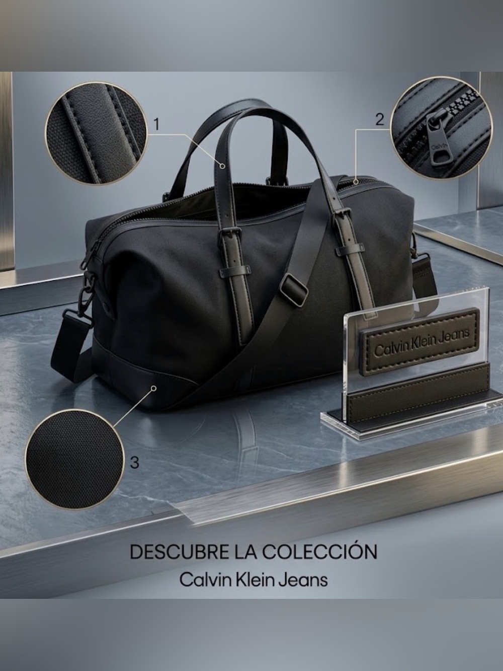 Calvin Klein Jeans Black Canvas Duffel with Leather Trim